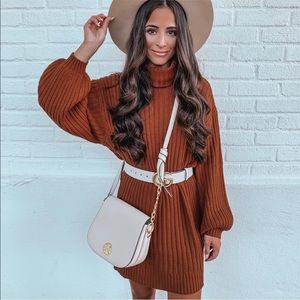 Fall into You Cognac Brown Sweater Dress
